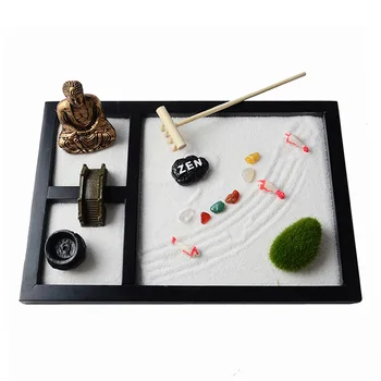 

21.5*17.5*1.2cm Sand Table Decorations Zen Sand Table Creative Stone Crafts Desktop Decoration Three Grid Plate Buddha Miniature