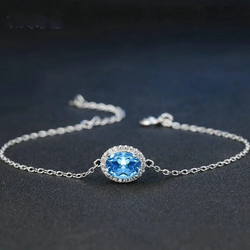 

SHDEDE Classic 100% Natural Oval Blue Topaz gemstones 925 Sterling Silver fine Jewelry Charm Bracelet party accessories