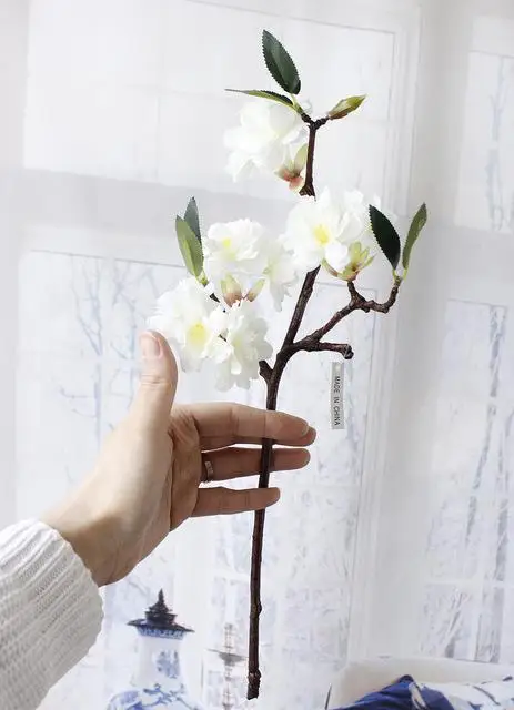 Искусственный вишневый шелк+ пластиковые цветы ветка Сакура для Домашний Декор отеля DIY Свадебный Арка декоративный венок - Цвет: D