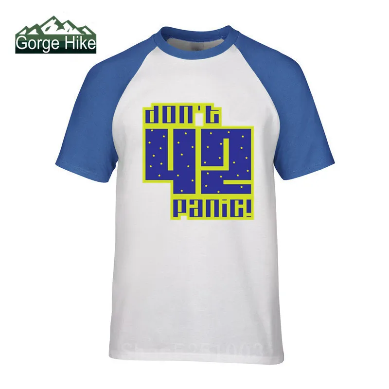 

3D The Hitchhikers Guide To The Galaxy Logo Men T Shirt Don't Panic 42 Print Men Cotton Basic T-Shirt Printing O Neck Plus Size
