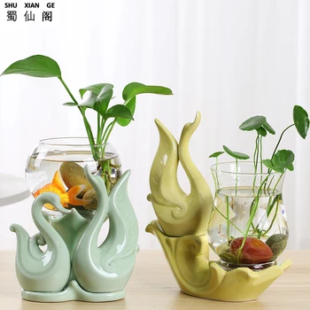 

Hydroponic Plants Glass Clear Glass Vase Container Green Radish Flower-Pots with the Spherical Tank Water for Small Vessels