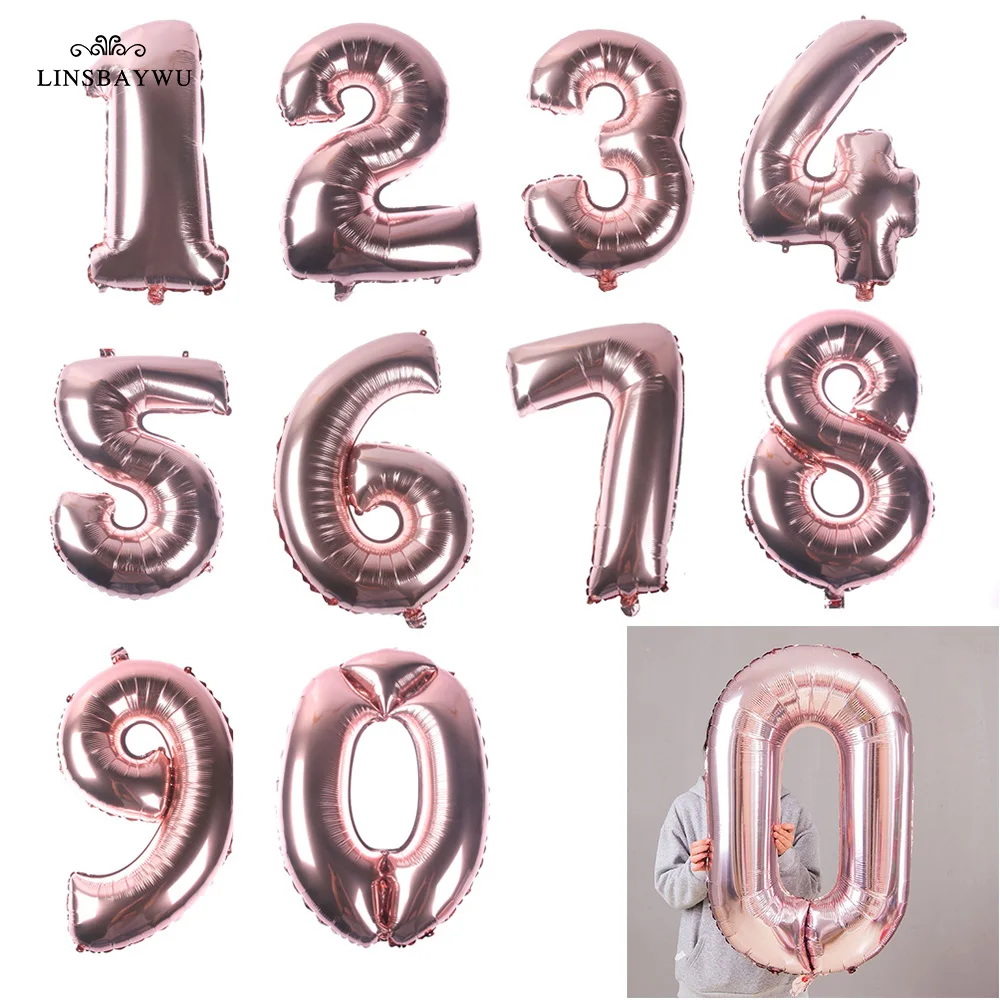 1 шт. 32 дюймов розовое золото номер 0 9 Фольга воздушные шары с гелием на день