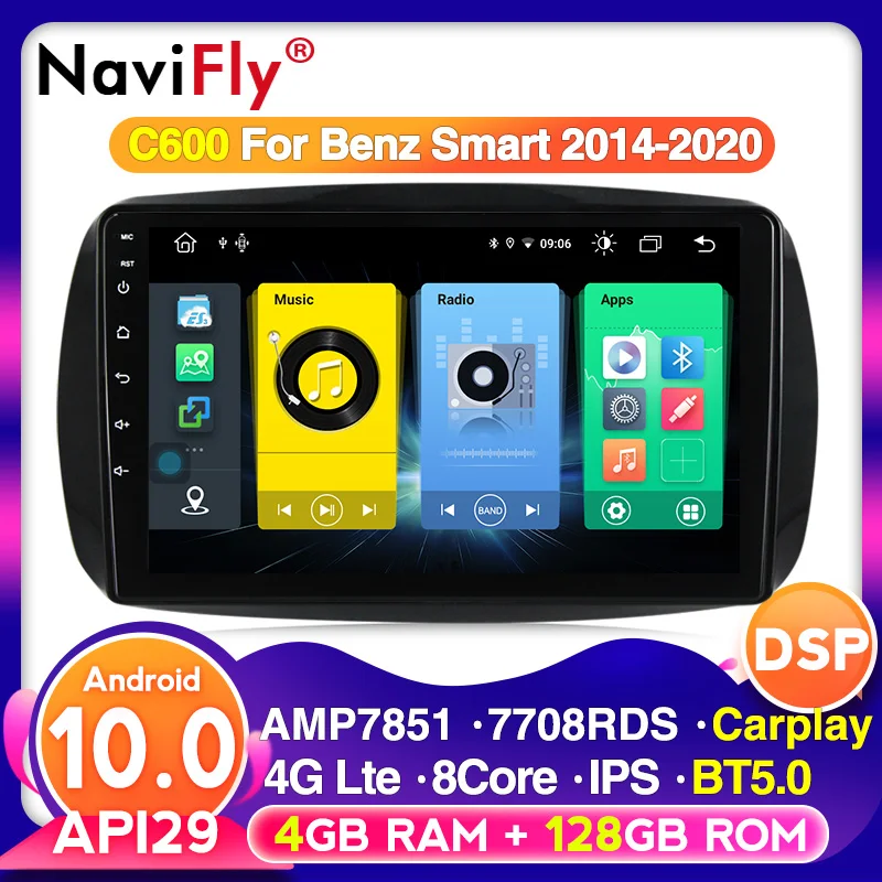 Android 10 0 Автомобильный мультимедийный радиоприемник Stero для Mercedes Benz Smart Fortwo C453 A453