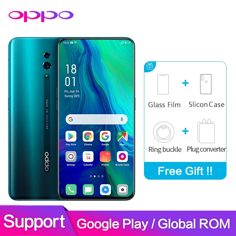 Дешево OPPO Reno Global rom 6 ГБ 128 Гб Поддержка NFC Google программное обеспечение 48MP + 5MP 3765 мАч Snapdragon 710 восьмиядерный смартфон
