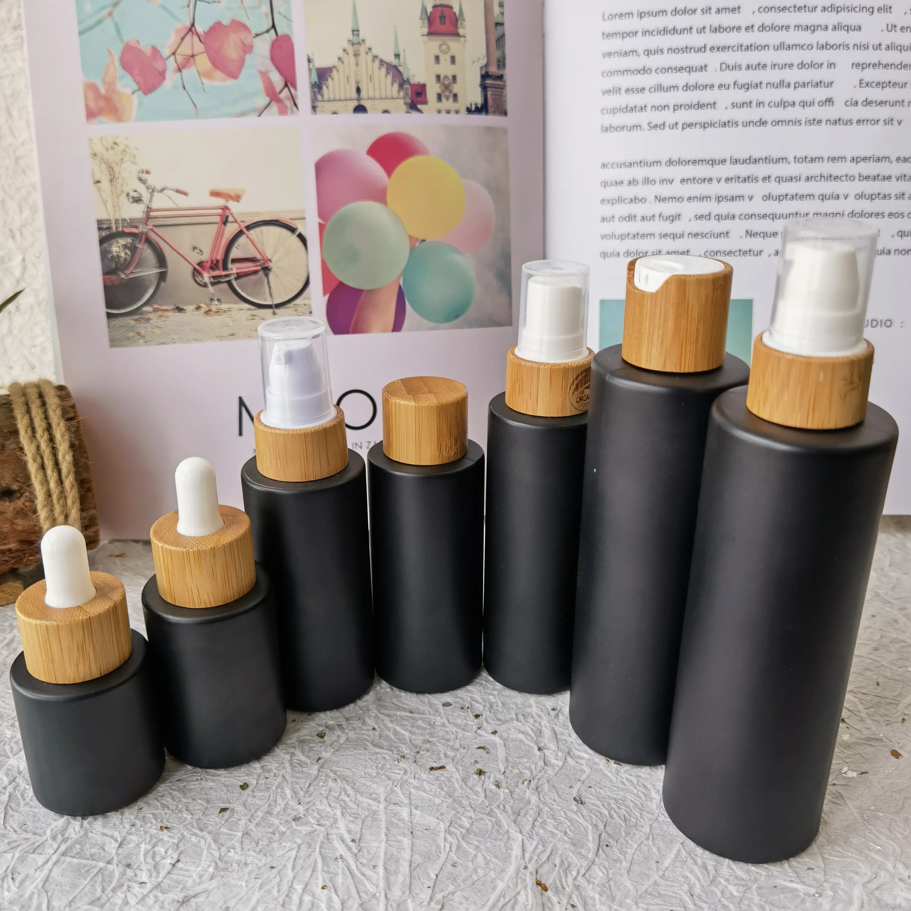 Bottiglie Di Toner Per Trucco In Vetro Nero Satinato Con Tappo In Bambù 20Ml 30Ml 50Ml 60Ml 80Ml Fiale Per Imballaggio Per La Cura Della Pelle Coperch