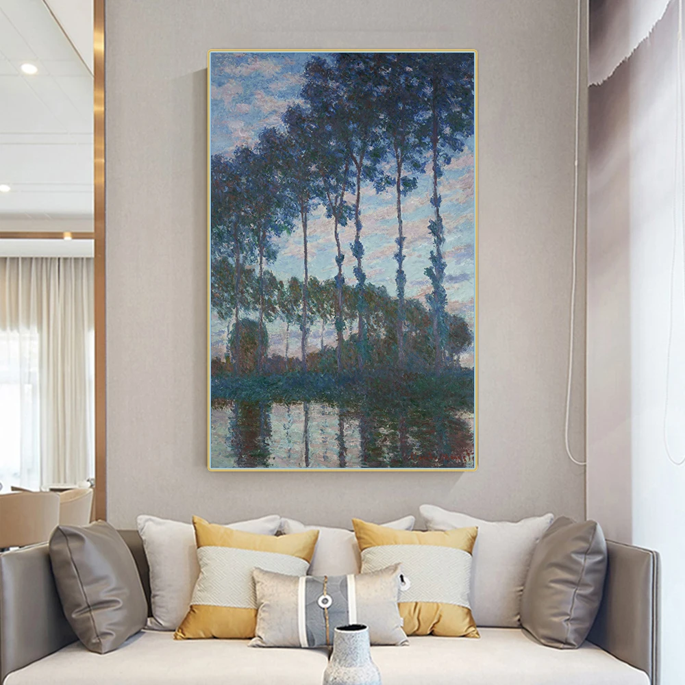 Цитон Клода монета poplтополя на берегу Epte сумерки Canvas Холст Картина маслом пейзаж