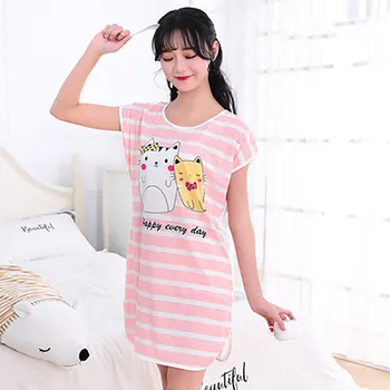 

2020 summer Women Female Underwear Nighty Home Wear Print Cartoon Sexy Sleepwear Round Neck Lingerie Cute Nightdress Strap Thin
