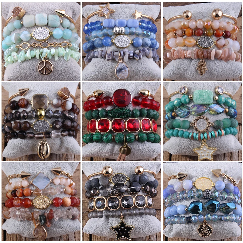 Dropship 6 Sets Bohemian Beaded Bracelets For Women Stackable