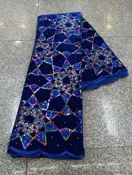 

African Velvet Lace Fabric with Embroidered Sequins For Nigerian Dress High Quality French velvet Lace Fabric