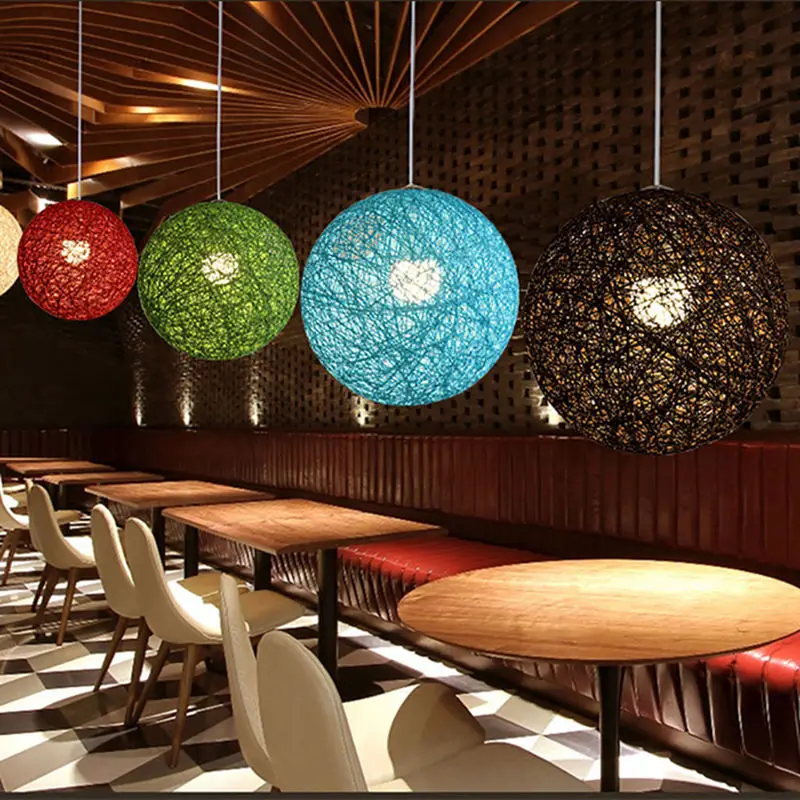 Кофейная люстра из бамбука, ротанга и конопляного шара, индивидуальная креативная сферическая люстра из ротанга