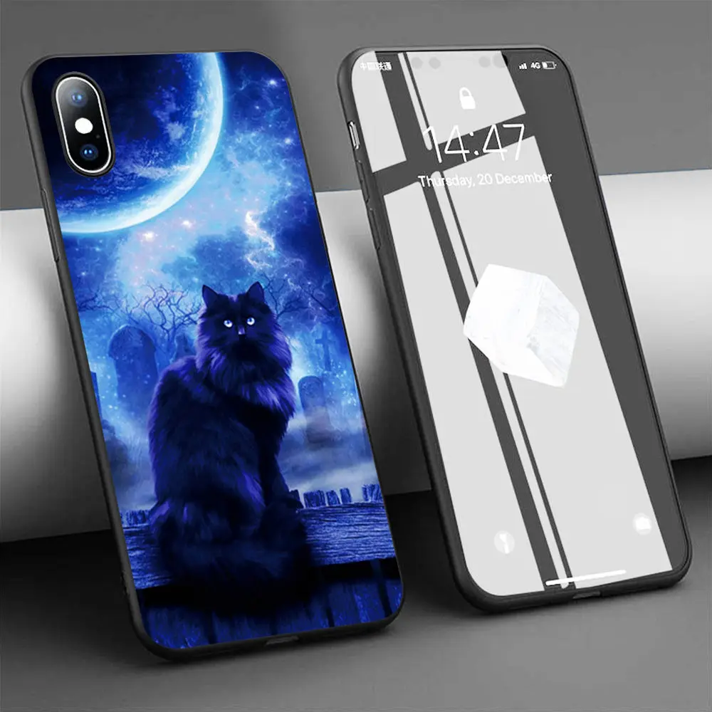 Coque Лунокот черных котов приносящие удачу мягкий силиконовый чехол для телефона