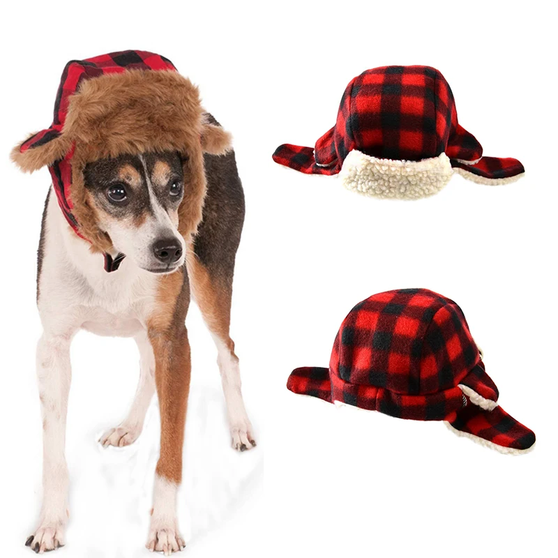 Warm Dog Hat Red Plaid Dog Cap Warm Pet Caps For Dogs Hats Pets Products Funny Cosplay Pet Dog Halloween Hat For Chihuahua