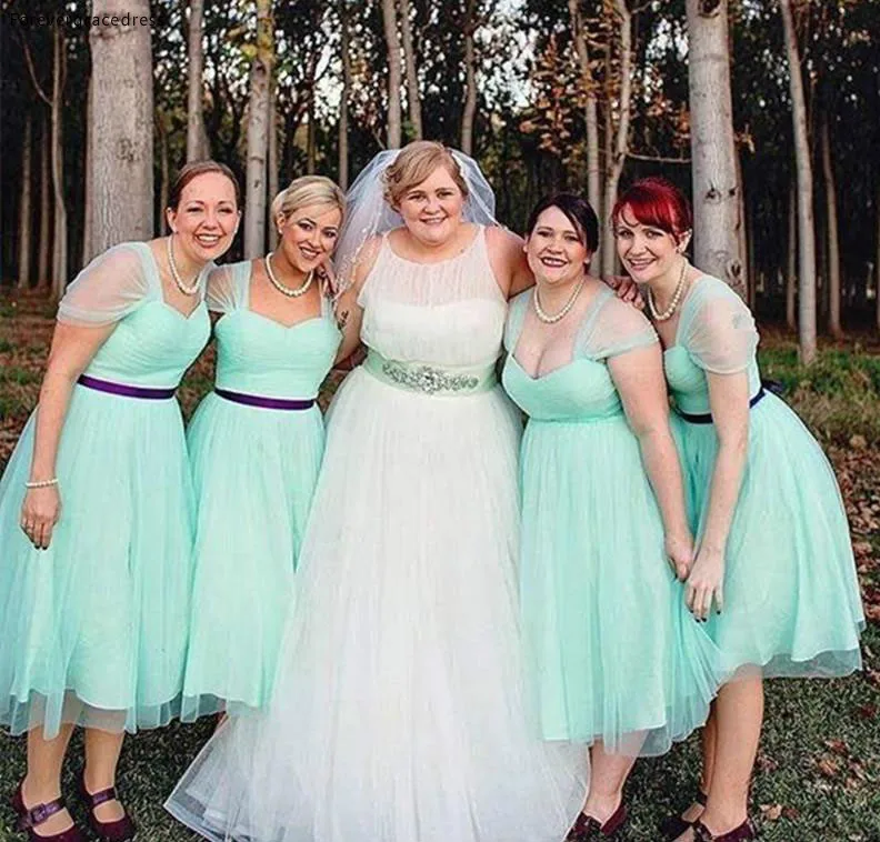 Newest Short Bridesmaids Dresses Tea Length 2017 A Line Sash Party Gowns Cheap B004 Custom Made Fashion Sweetheart Mint Green Sheer  86 (2)