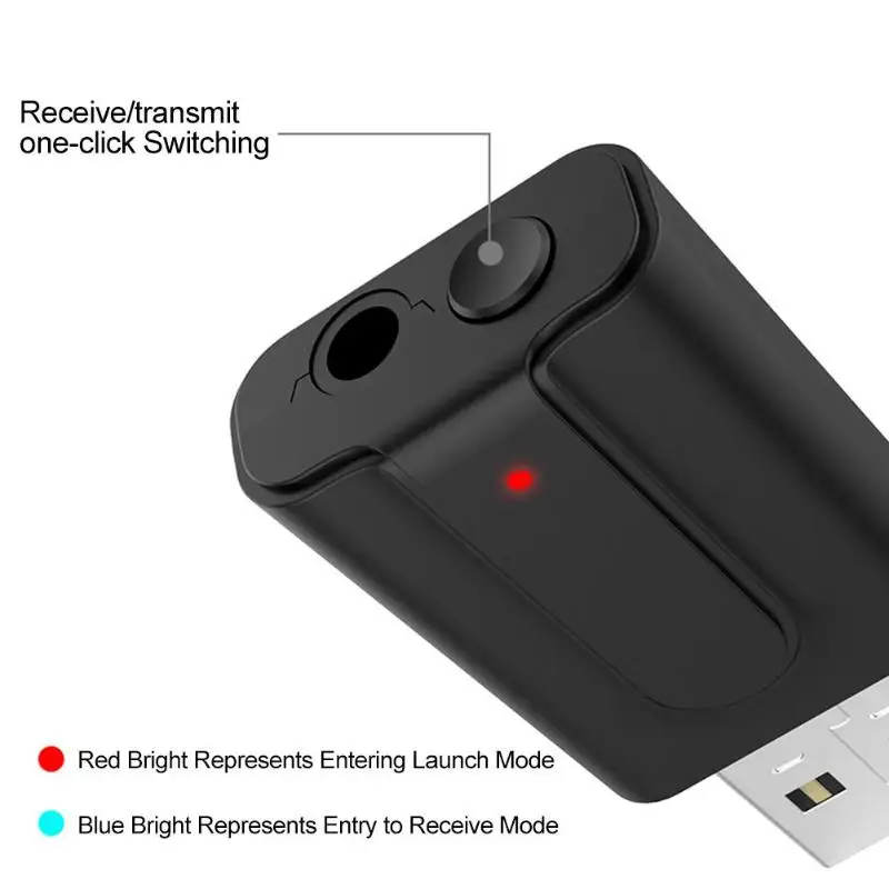 2 в 1 USB Bluetooth 5,0 адаптер 3,5 мм аудио один щелчок переключения режимов без драйвера требуется музыка беспроводной приемопередатчик