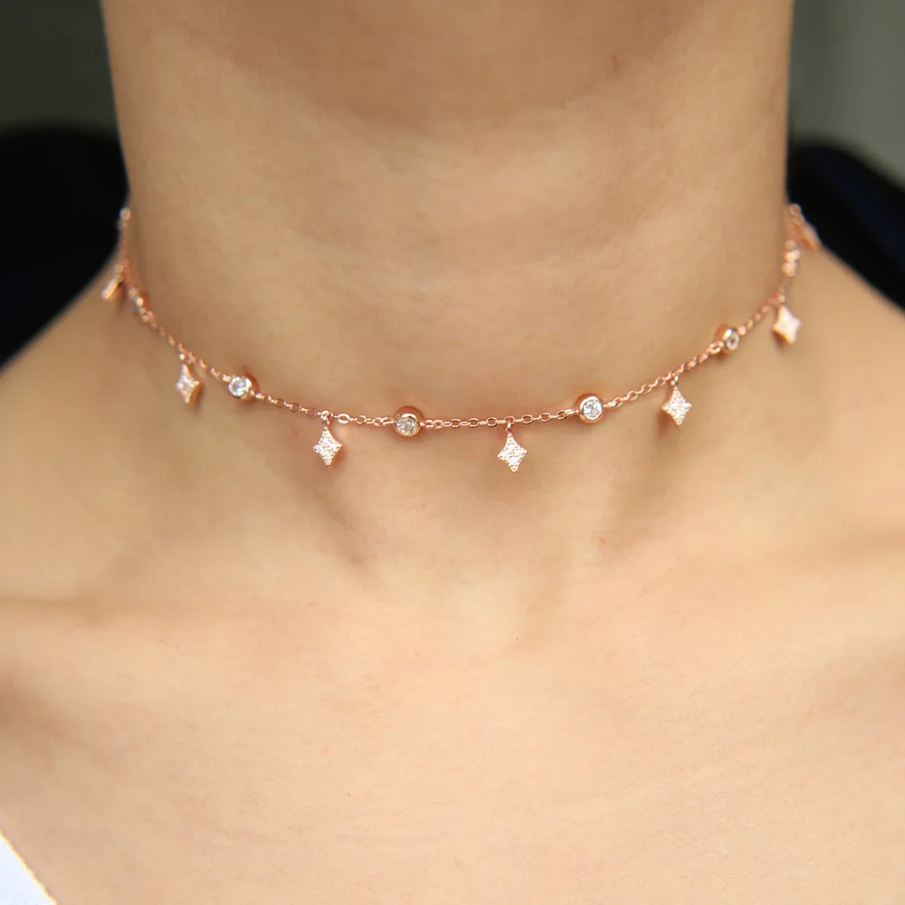 Женский треугольный чокер из серебра 925 пробы с фианитами|statement choker necklace|choker