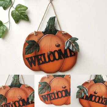 

Wood Pumpkin Halloween Porch Entrance Wall Hanging Home Decor Front Door Welcome Sign Thanksgiving Rustic Pastoral Harvest Fall