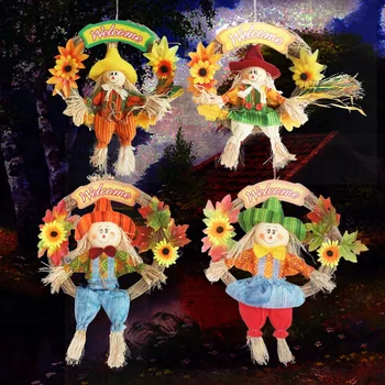 

4PCS Creative Halloween Easter Decoration Scarecrow Festival Kindergarten Mall Bar Decoration Scarecrow Wreath Pendant
