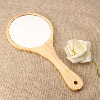 

Wood Mirror Wooden Hand Mirror Vintage Portable Compact Makeup Vanity Hand Held Mirror With Handle Women Travel For