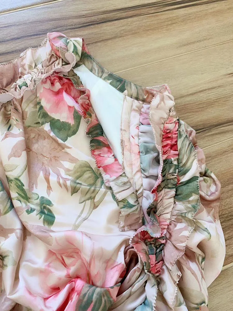 Ziwwshaoyu дизайнерское высококачественное весенне-летнее винтажное шелковое облегающее платье с цветочным принтом и рюшами, Сексуальные вечерние мини-платья для женщин
