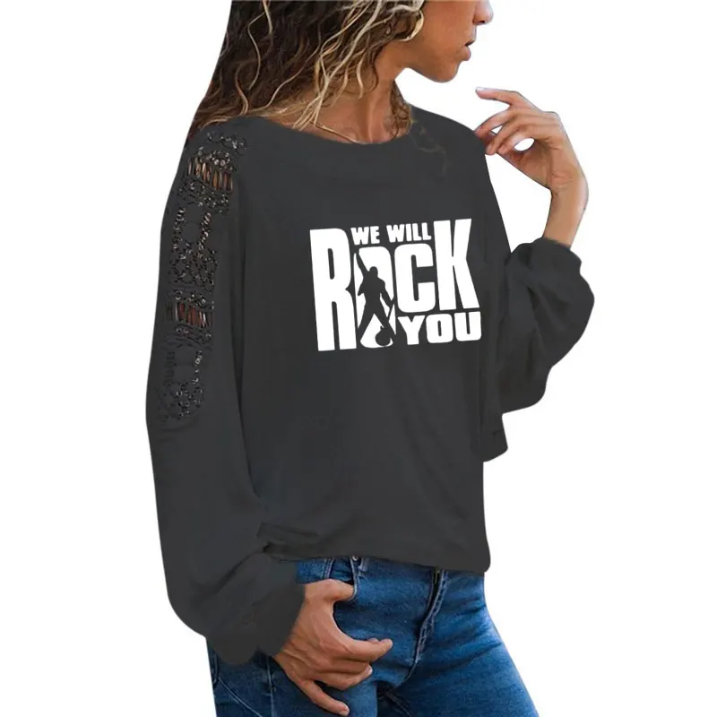Женская футболка с длинным рукавом We Will Rock You осенняя в стиле Queen Band женские