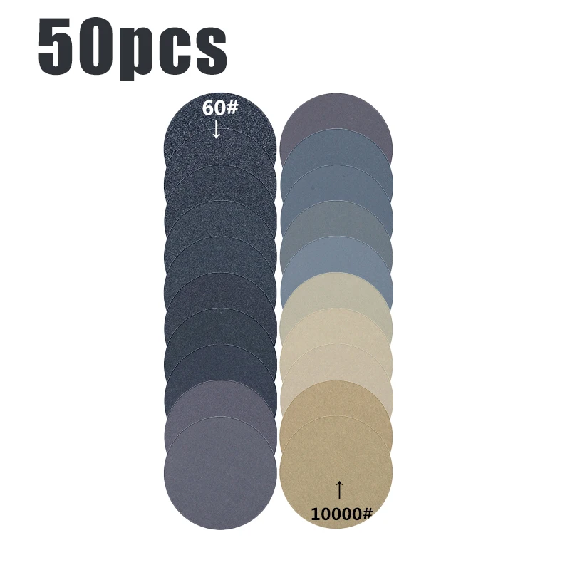 50PCS 3inch Wet Or Dry Sandpaper Hook And Loop Silicon Carbide Sanding Discs Silicon Carbide polishing grinding