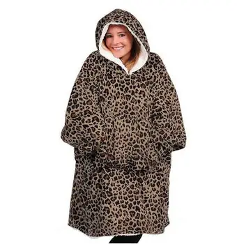 

Soft Leopard Fleece Sherpa Blanket with Sleeves Super Huge Warm Outdoor Pocket Hoodie Adult Winter Hooded TV Blankets Sweatshirt