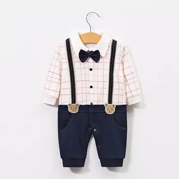 

Newborn Baby Boy Suit Formal Clothes Baptism Gentleman Tuxedo Outfits Cotton Rompers with Bow Tie 1st birthday wedding clothing
