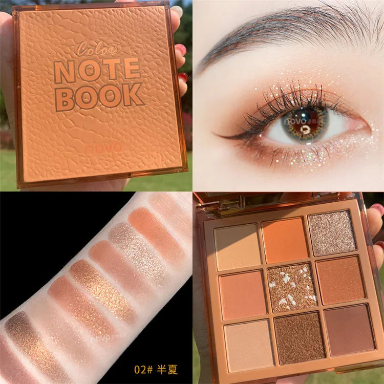 NOVO Notebook Pearl Sequins Shimmer Eyeshadow Palette Glitter Matte Eye Shadow Powder Waterproof Nude Eyes Cosmetics 9 Colors NOVO Notebook Pearl Sequins Shimmer Eyeshadow Palette Glitter Matte Eye Shadow Powder Waterproof Nude Eyes Cosmetics 9 Colors