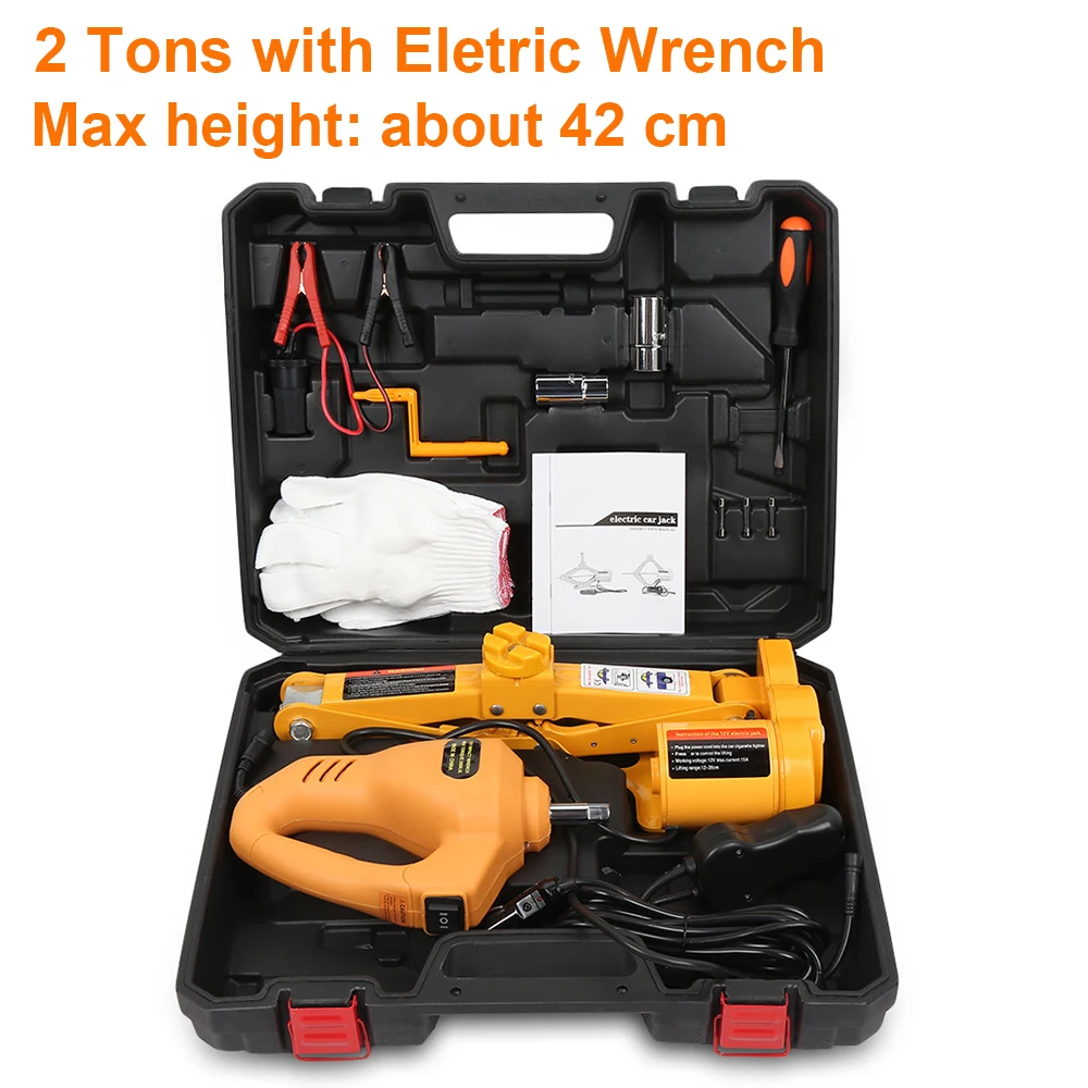  12V Car Electric Jacks Tire Replacing Tool Hydraulic Floor Jack Set Impact Wrench Tool LED Light Au