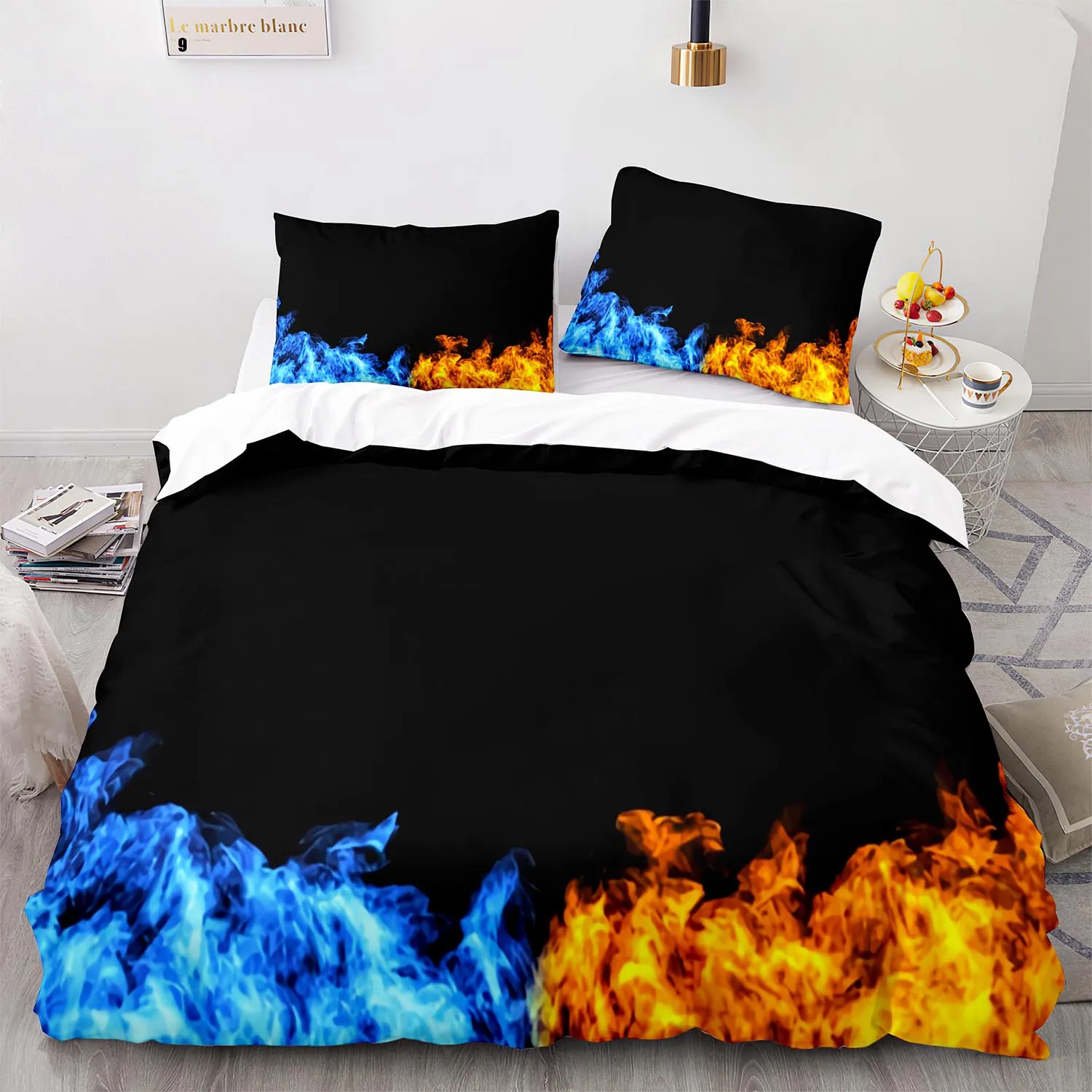 Set Biancheria Da Letto Fiamma Colorata Singolo Twin Full Queen King Size Set Letto Ghiaccio E Fuoco Blaze Kid Kid Camera Da Letto Duvetcover Set 021
