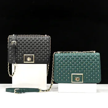 

2020 New High Quality Rivet Chain Shoulder Messenger Bags Fashion Genuine Leather Women Purse and Handbags Small Square Bags