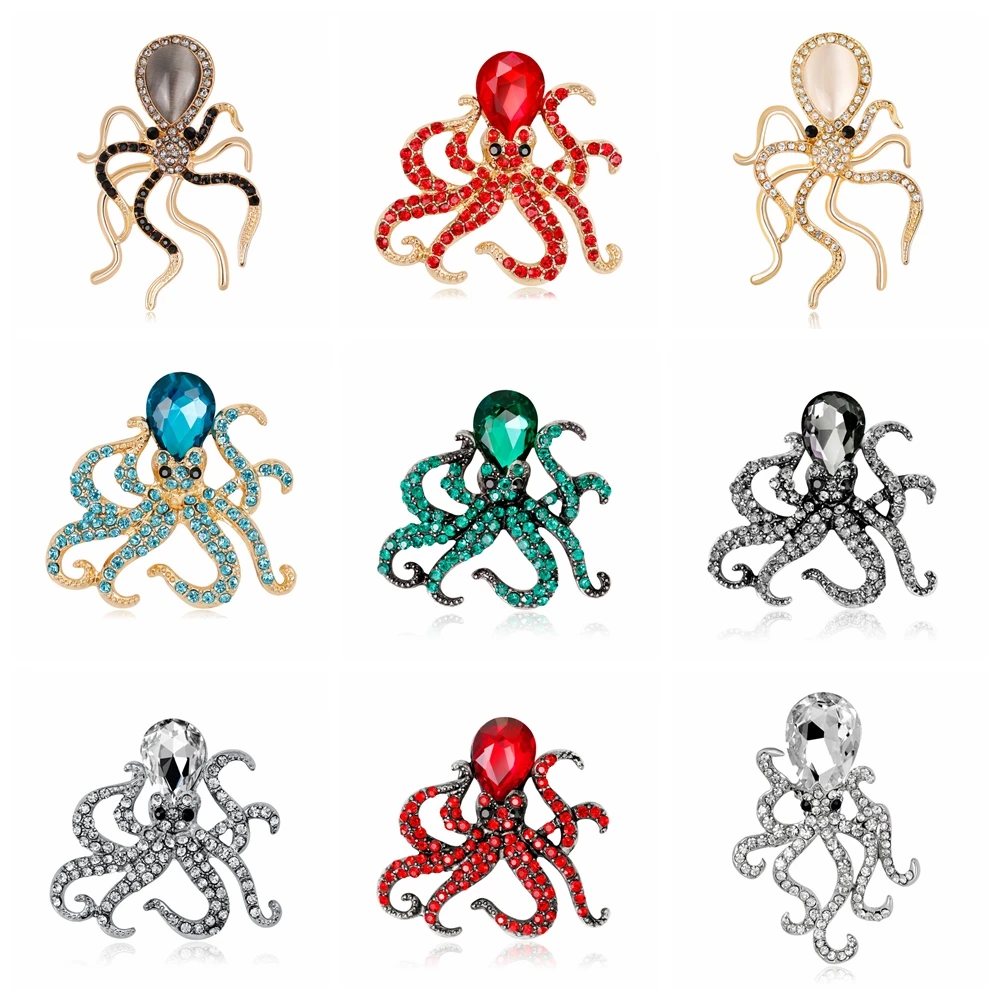 High Quality Enamel Rhinestones Marine Animal Octopus Squid Brooch Pins For Women Fashion Dropshipping Gifts For Women