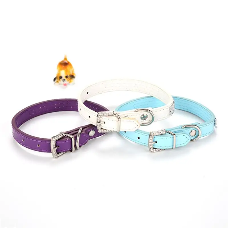 Bling Rhinestone Puppy Cat Collars Adjustable PU Leather Kitten Collar For Small Medium Dogs Cats Chihuahua Pug Yorkshire