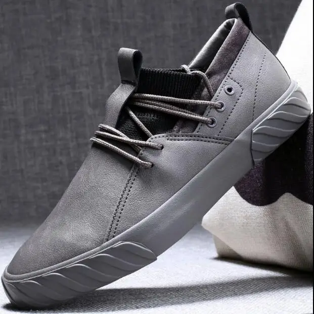 autumn new fashion street cool men lace up leather casual shoes man trend shoes man loafers - Цвет: Серый