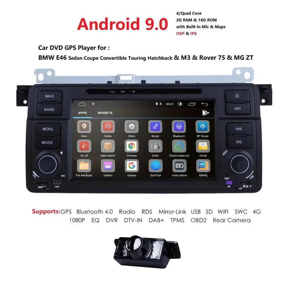 Sale 7" 1 Din IPS Android 9.0 2G RAM Car DVD Radio For bmw series 3 e46 2000-2006 Rover 75 1999-2005 MG ZT Touch screen Free camera 2