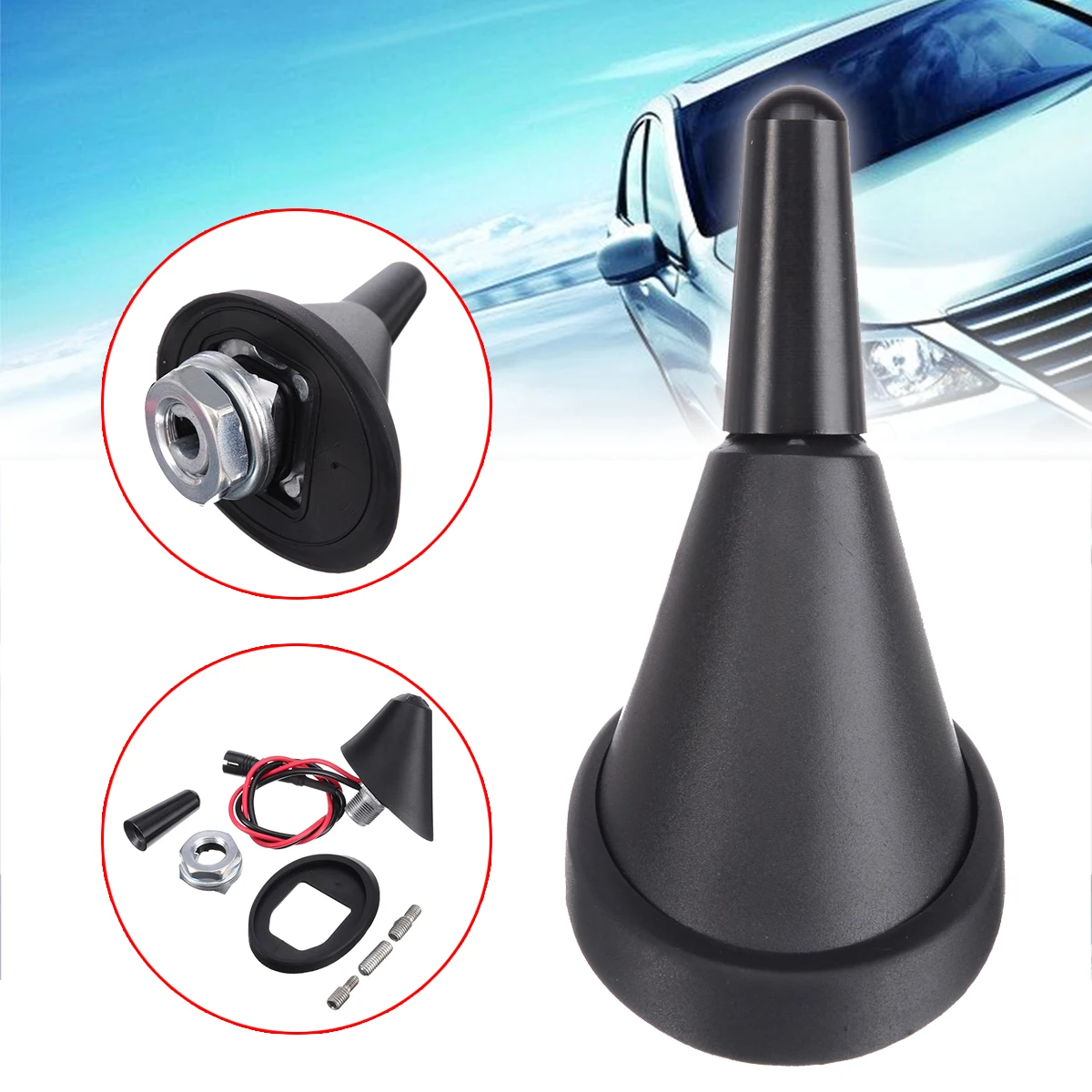 

Mayitr 1pc Car Universal 3cm Short Rod Roof Antenna + Base with Amplifier + Adapters Set For Alfa Romeo BMW Citroen Chevrolet