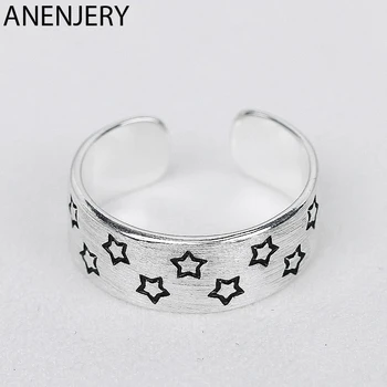 

ANENJERY Delicate Wire Drawing Star 925 Sterling Thai Silver Rings Opening Ring For Women Jewelry Gifts Wholesale S-R570