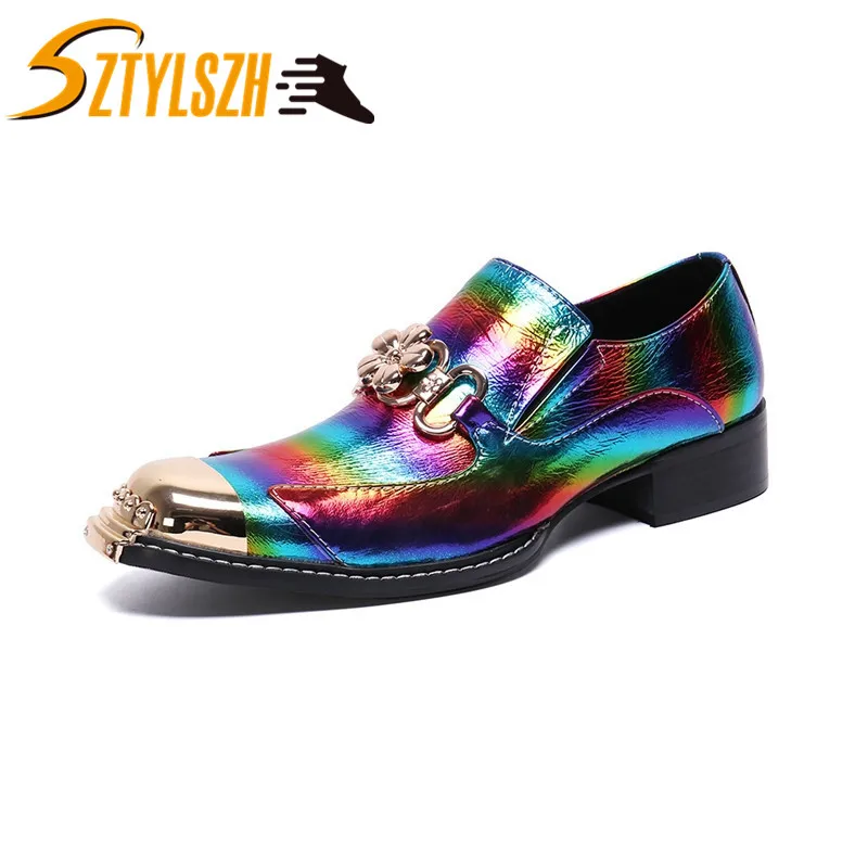 

Zapatilla Hombre Oxfords Rainbow Shoes For Men Genuine Leather Mixed Color Pointed Toe Office Formal Shoes Male Glisten Shoes