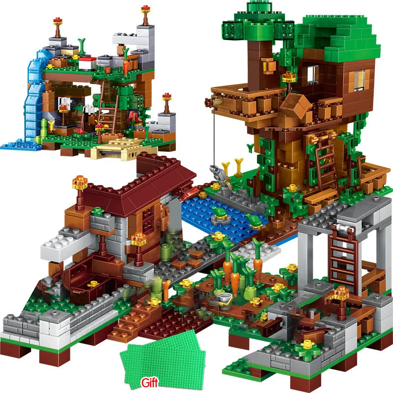 

1208PCS My World Building Blocks legoinglys Minecrafted Village Warhorse City Tree House Waterfall Bricks Educational Kids Toys