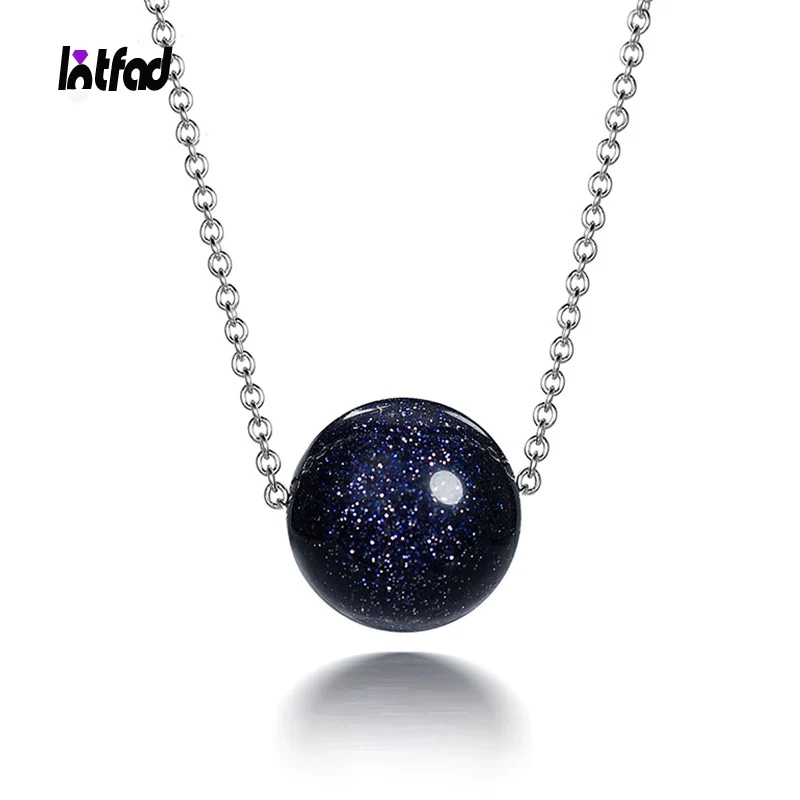 Natural Blue Sandstone Pendant Necklace 925 Sterling Silver Necklace For Women Fashion Jewelry Wedding Engagement Gifts
