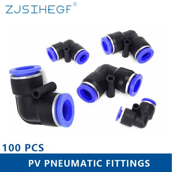 

100pcs/Pack Pneumatic Fittings PV series 4 6 8 10 12MM OD L Type Flow Speed Tube Plastic Quick Air Connectors