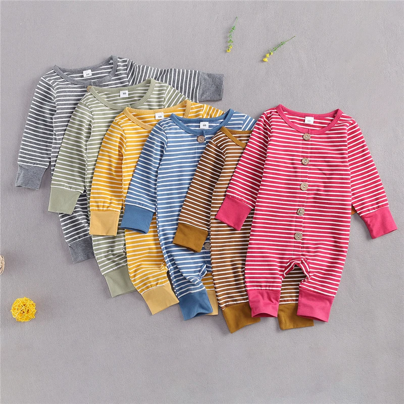 

Infant Baby Boy GIrl Jumpsuit Striped Long Sleeve Button Fly Romper Cotton Clohtes O-neck Striped print Unisex Autumn clothes