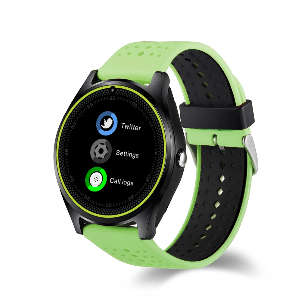Bluetooth Смарт-часы V9 с камерой, sim-картой, умные часы, шагомер, спортивные часы для здоровья, часы для мужчин и женщин, умные часы для Android IOS - Цвет: Green
