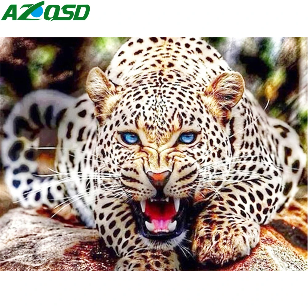 

AZQSD 5D Diamond Painting Animal Full Kits DIY Needlework Picture Rhinestones Diamond Mosaic Leopard Full Drill Home Decoration