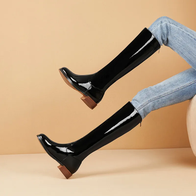 FEDONAS/женские модные однотонные сапоги до колена из натуральной кожи; обувь для ночного клуба; женские высокие сапоги для верховой езды на квадратном каблуке