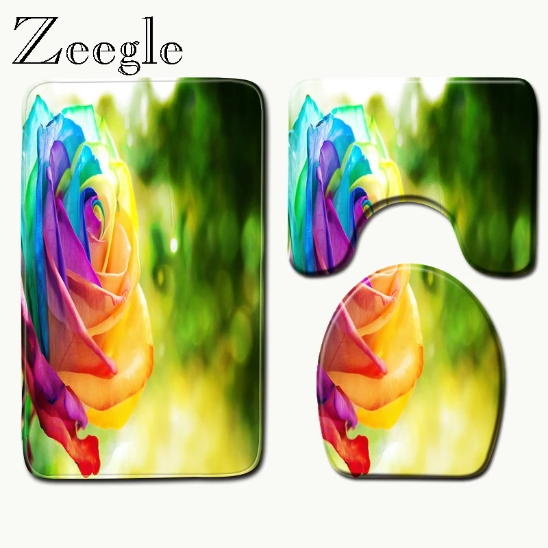 Zeegle 3 шт. коврик для ванной комнаты, бытовой нескользящий коврик, крышка для унитаза, аксессуары для ванной комнаты, набор ковриков из микрофибры