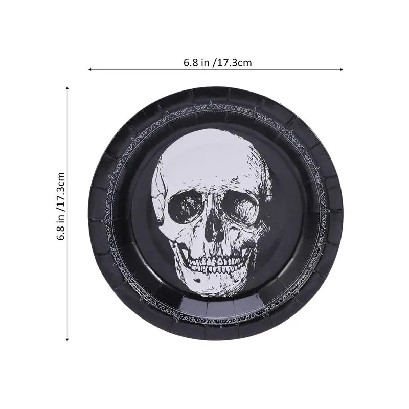 20pcs Halloween Party Disposable Plates Scary Skull Pattern Paper Plate Tableware For Banquet Dinner