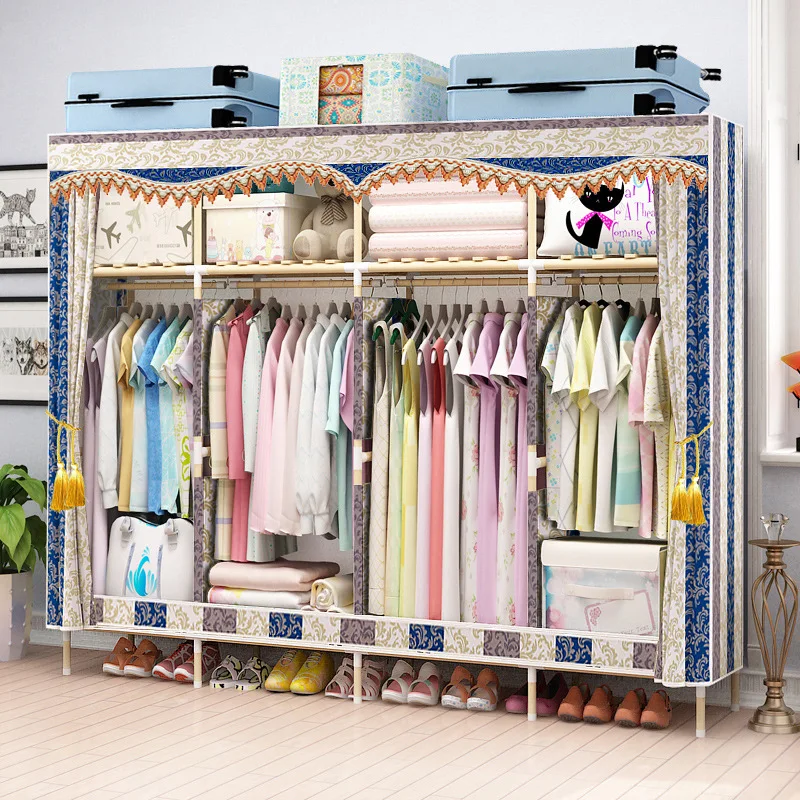 

Lace-up Comprehensive 2 Simplicity Cloth Wardrobe Durable Solid Wood Assembly Wardrobe Washing Oxford Fabric Wardrobe Wooden Cab