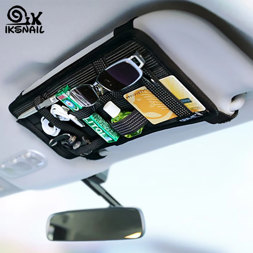 IKSNAIL Car Sun Visor CD Disk Case Holder Car Seat Back Organizer Pen Bill Card Cosmetic Storage Bag Universal Auto Accessories