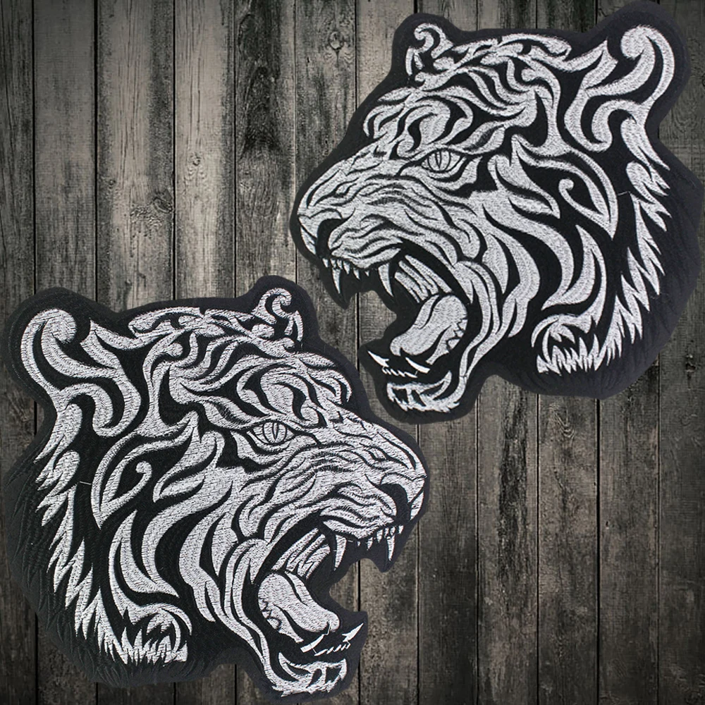 Roaring Black Panther 8" Bengal Tiger Back Patch Large Embroidered Iron On 2 Pcs 